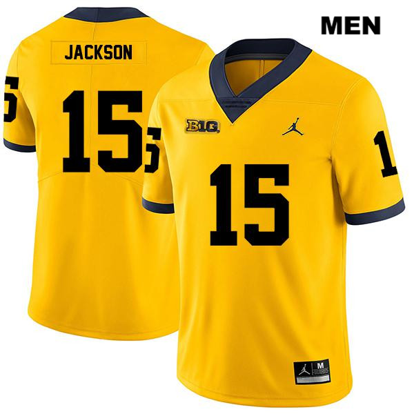 Men's NCAA Michigan Wolverines Giles Jackson #15 Yellow Jordan Brand Authentic Stitched Legend Football College Jersey JI25S55MG